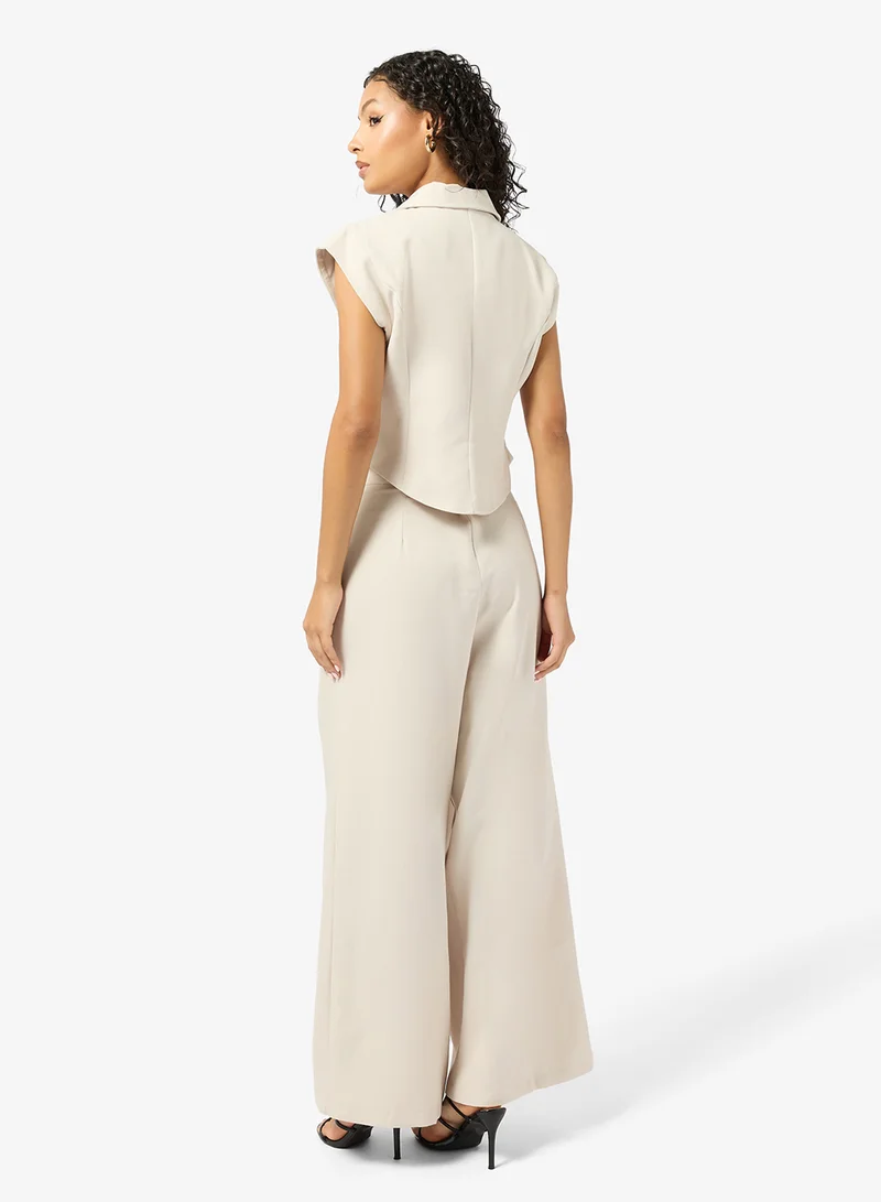 جينجر Cinched Waist Vest & Pleat Detail Pant Coord Set